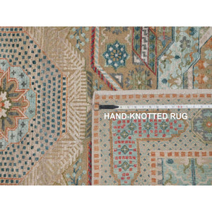 6'3"x9' Almond Brown, Hand Knotted, Mamluk Design With Star Medallion, Textured Wool And Silk, Oriental Rug FWR551544