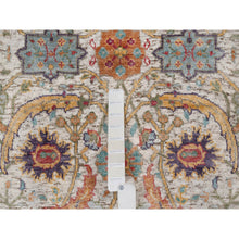 Load image into Gallery viewer, 2&#39;7&quot;x10&#39; Alabaster White, Colorful Sickle Leaf Design, Hand Knotted, Silk With Textured Wool, Runner, Oriental Rug FWR551550