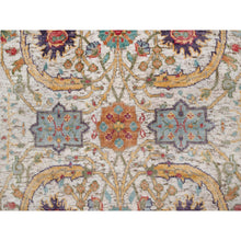 Load image into Gallery viewer, 2&#39;7&quot;x10&#39; Alabaster White, Colorful Sickle Leaf Design, Hand Knotted, Silk With Textured Wool, Runner, Oriental Rug FWR551550