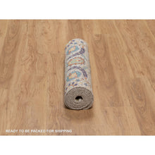 Load image into Gallery viewer, 2&#39;7&quot;x10&#39; Alabaster White, Colorful Sickle Leaf Design, Hand Knotted, Silk With Textured Wool, Runner, Oriental Rug FWR551550