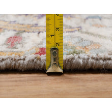 Load image into Gallery viewer, 2&#39;7&quot;x10&#39; Alabaster White, Colorful Sickle Leaf Design, Hand Knotted, Silk With Textured Wool, Runner, Oriental Rug FWR551550