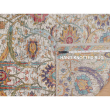 Load image into Gallery viewer, 2&#39;7&quot;x10&#39; Alabaster White, Colorful Sickle Leaf Design, Hand Knotted, Silk With Textured Wool, Runner, Oriental Rug FWR551550