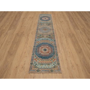 2'6"x12' Khaki Brown, Mamluk Design With Geometric Medallions, Textured Wool And Silk, Hand Knotted, Runner, Oriental Rug FWR551556