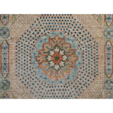 Load image into Gallery viewer, 2&#39;6&quot;x12&#39; Khaki Brown, Mamluk Design With Geometric Medallions, Textured Wool And Silk, Hand Knotted, Runner, Oriental Rug FWR551556