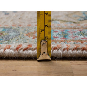 2'6"x12' Khaki Brown, Mamluk Design With Geometric Medallions, Textured Wool And Silk, Hand Knotted, Runner, Oriental Rug FWR551556