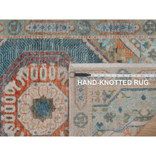 Load image into Gallery viewer, 2&#39;6&quot;x12&#39; Khaki Brown, Mamluk Design With Geometric Medallions, Textured Wool And Silk, Hand Knotted, Runner, Oriental Rug FWR551556