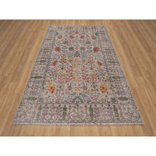 Load image into Gallery viewer, 6&#39;x9&#39; Alabaster White With Brown, Directional Vase Design, Hand Knotted, Silk With Textured Wool, Oriental Rug FWR551562