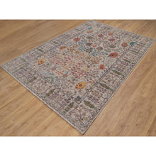Load image into Gallery viewer, 6&#39;x9&#39; Alabaster White With Brown, Directional Vase Design, Hand Knotted, Silk With Textured Wool, Oriental Rug FWR551562