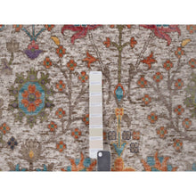 Load image into Gallery viewer, 6&#39;x9&#39; Alabaster White With Brown, Directional Vase Design, Hand Knotted, Silk With Textured Wool, Oriental Rug FWR551562