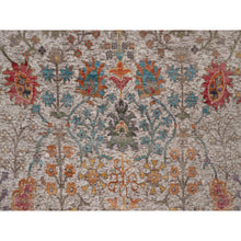 Load image into Gallery viewer, 6&#39;x9&#39; Alabaster White With Brown, Directional Vase Design, Hand Knotted, Silk With Textured Wool, Oriental Rug FWR551562