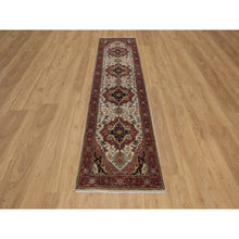Load image into Gallery viewer, 2&#39;5&quot;x10&#39;1&quot; Pearl White, Antiqued Fine Heriz Re-creation, Medallion Design, Hand Knotted, Hand Spun New Zealand Wool, Soft Pile, Vegetable Dyes, Runner, Oriental Rug FWR551568