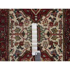 2'5"x10'1" Pearl White, Antiqued Fine Heriz Re-creation, Medallion Design, Hand Knotted, Hand Spun New Zealand Wool, Soft Pile, Vegetable Dyes, Runner, Oriental Rug FWR551568