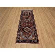 Load image into Gallery viewer, 2&#39;8&quot;x8&#39;1&quot; Berry Red, Hand Spun New Zealand Wool, Soft Pile, Vegetable Dyes, Antiqued Fine Heriz Re-creation, Medallions Design, Hand Knotted, Runner, Oriental Rug FWR551574