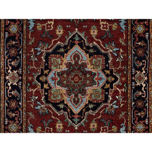 2'8"x8'1" Berry Red, Hand Spun New Zealand Wool, Soft Pile, Vegetable Dyes, Antiqued Fine Heriz Re-creation, Medallions Design, Hand Knotted, Runner, Oriental Rug FWR551574