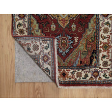 Load image into Gallery viewer, 2&#39;7&quot;x6&#39;1&quot; Ruby Red, Hand Spun New Zealand Wool, Soft Pile, Vegetable Dyes, Antiqued Fine Heriz Re-creation, Medallions Design, Hand Knotted, Wide Runner, Oriental Rug FWR551580