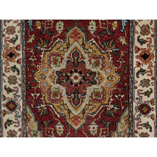 Load image into Gallery viewer, 2&#39;7&quot;x6&#39;1&quot; Ruby Red, Hand Spun New Zealand Wool, Soft Pile, Vegetable Dyes, Antiqued Fine Heriz Re-creation, Medallions Design, Hand Knotted, Wide Runner, Oriental Rug FWR551580