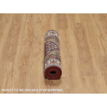 Load image into Gallery viewer, 2&#39;7&quot;x6&#39;1&quot; Ruby Red, Hand Spun New Zealand Wool, Soft Pile, Vegetable Dyes, Antiqued Fine Heriz Re-creation, Medallions Design, Hand Knotted, Wide Runner, Oriental Rug FWR551580