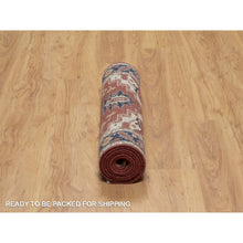 Load image into Gallery viewer, 2&#39;7&quot;x8&#39;2&quot; Maroon Red, Hand Knotted, Hand Spun New Zealand Wool, Soft Pile, Vegetable Dyes, Antiqued Fine Heriz Re-creation, Medallions Design, Runner, Oriental Rug FWR551592