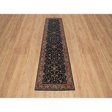 Load image into Gallery viewer, 2&#39;7&quot;x10&#39;2&quot; Braves Navy Blue, Antiqued Fine Heriz Re-creation, All Over Design, Hand Knotted, Hand Spun New Zealand Wool, Soft Pile, Vegetable Dyes, Runner, Oriental Rug FWR551598