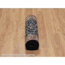 Load image into Gallery viewer, 2&#39;7&quot;x10&#39;2&quot; Braves Navy Blue, Antiqued Fine Heriz Re-creation, All Over Design, Hand Knotted, Hand Spun New Zealand Wool, Soft Pile, Vegetable Dyes, Runner, Oriental Rug FWR551598