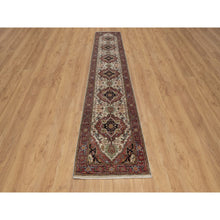 Load image into Gallery viewer, 2&#39;6&quot;x14&#39;2&quot; Parchment White, Antiqued Fine Heriz Re-creation, Medallions Design, Hand Knotted, Hand Spun New Zealand Wool, Soft Pile, Vegetable Dyes, Runner, Oriental Rug FWR551604