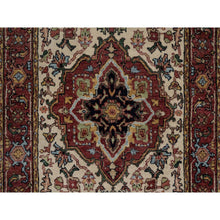 Load image into Gallery viewer, 2&#39;6&quot;x14&#39;2&quot; Parchment White, Antiqued Fine Heriz Re-creation, Medallions Design, Hand Knotted, Hand Spun New Zealand Wool, Soft Pile, Vegetable Dyes, Runner, Oriental Rug FWR551604