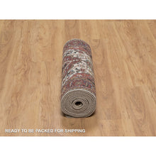 Load image into Gallery viewer, 2&#39;6&quot;x14&#39;2&quot; Parchment White, Antiqued Fine Heriz Re-creation, Medallions Design, Hand Knotted, Hand Spun New Zealand Wool, Soft Pile, Vegetable Dyes, Runner, Oriental Rug FWR551604