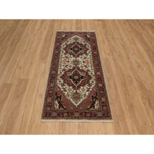 Load image into Gallery viewer, 2&#39;7&quot;x6&#39;1&quot; Swan White, Antiqued Fine Heriz Re-creation, Medallions Design, Hand Knotted, Hand Spun New Zealand Wool, Soft Pile, Vegetable Dyes, Runner, Oriental Rug FWR551616