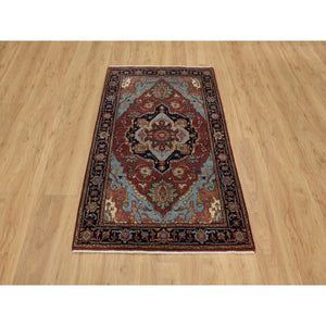 3'1"x5'2" Brick Red, Antiqued Fine Heriz Re-creation, Medallion Design, Hand Knotted, Hand Spun New Zealand Wool, Soft Pile, Vegetable Dyes, Oriental Rug FWR551622