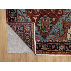 3'1"x5'2" Brick Red, Antiqued Fine Heriz Re-creation, Medallion Design, Hand Knotted, Hand Spun New Zealand Wool, Soft Pile, Vegetable Dyes, Oriental Rug FWR551622