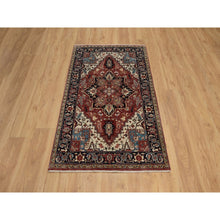 Load image into Gallery viewer, 3&#39;x5&#39; Berry Red, Hand Knotted, Hand Spun New Zealand Wool, Soft Pile, Vegetable Dyes, Antiqued Fine Heriz Re-creation, Medallion Design, Oriental Rug FWR551628