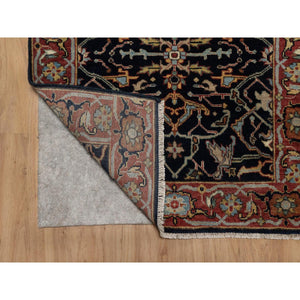 2'8"x28' Navy Blue, Hand Knotted, Hand Spun New Zealand Wool, Soft Pile, Vegetable Dyes, Antiqued Fine Heriz Re-creation, All Over Design, Xl Runner, Oriental Rug FWR551646