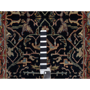 2'8"x28' Navy Blue, Hand Knotted, Hand Spun New Zealand Wool, Soft Pile, Vegetable Dyes, Antiqued Fine Heriz Re-creation, All Over Design, Xl Runner, Oriental Rug FWR551646