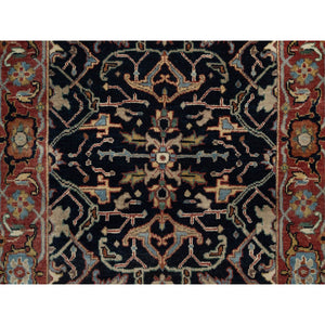 2'8"x28' Navy Blue, Hand Knotted, Hand Spun New Zealand Wool, Soft Pile, Vegetable Dyes, Antiqued Fine Heriz Re-creation, All Over Design, Xl Runner, Oriental Rug FWR551646