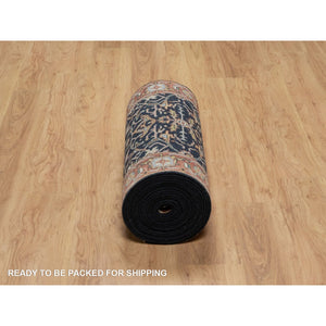 2'8"x28' Navy Blue, Hand Knotted, Hand Spun New Zealand Wool, Soft Pile, Vegetable Dyes, Antiqued Fine Heriz Re-creation, All Over Design, Xl Runner, Oriental Rug FWR551646