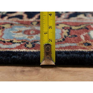2'8"x28' Navy Blue, Hand Knotted, Hand Spun New Zealand Wool, Soft Pile, Vegetable Dyes, Antiqued Fine Heriz Re-creation, All Over Design, Xl Runner, Oriental Rug FWR551646
