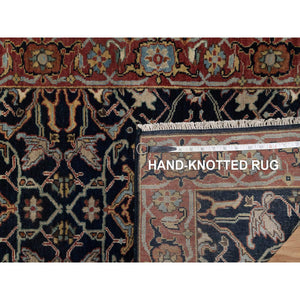 2'8"x28' Navy Blue, Hand Knotted, Hand Spun New Zealand Wool, Soft Pile, Vegetable Dyes, Antiqued Fine Heriz Re-creation, All Over Design, Xl Runner, Oriental Rug FWR551646