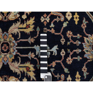 6'x9'3" Braves Navy Blue, Hand Knotted, Hand Spun New Zealand Wool, Soft Pile, Vegetable Dyes, Antiqued Fine Heriz Re-creation, All Over Design, Oriental Rug FWR551652