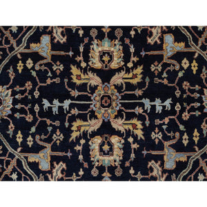 6'x9'3" Braves Navy Blue, Hand Knotted, Hand Spun New Zealand Wool, Soft Pile, Vegetable Dyes, Antiqued Fine Heriz Re-creation, All Over Design, Oriental Rug FWR551652