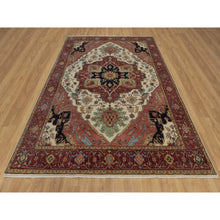 Load image into Gallery viewer, 7&#39;10&quot;x10&#39;3&quot; Alabaster White, Antiqued Fine Heriz Re-creation, Medallion Design, Hand Knotted, Hand Spun New Zealand Wool, Soft Pile, Vegetable Dyes, Oriental Rug FWR551664