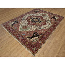 Load image into Gallery viewer, 7&#39;10&quot;x10&#39;3&quot; Alabaster White, Antiqued Fine Heriz Re-creation, Medallion Design, Hand Knotted, Hand Spun New Zealand Wool, Soft Pile, Vegetable Dyes, Oriental Rug FWR551664