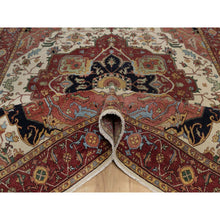 Load image into Gallery viewer, 7&#39;10&quot;x10&#39;3&quot; Alabaster White, Antiqued Fine Heriz Re-creation, Medallion Design, Hand Knotted, Hand Spun New Zealand Wool, Soft Pile, Vegetable Dyes, Oriental Rug FWR551664