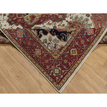Load image into Gallery viewer, 7&#39;10&quot;x10&#39;3&quot; Alabaster White, Antiqued Fine Heriz Re-creation, Medallion Design, Hand Knotted, Hand Spun New Zealand Wool, Soft Pile, Vegetable Dyes, Oriental Rug FWR551664