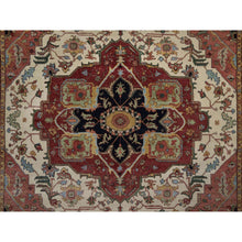 Load image into Gallery viewer, 7&#39;10&quot;x10&#39;3&quot; Alabaster White, Antiqued Fine Heriz Re-creation, Medallion Design, Hand Knotted, Hand Spun New Zealand Wool, Soft Pile, Vegetable Dyes, Oriental Rug FWR551664