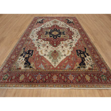Load image into Gallery viewer, 11&#39;10&quot;x15&#39;3&quot; Cream White, Hand Knotted, Hand Spun New Zealand Wool, Soft Pile, Vegetable Dyes, Antiqued Fine Heriz Re-creation, Medallion Design, Oversized, Xl, Oriental Rug FWR551682