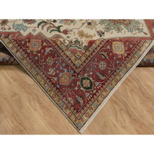Load image into Gallery viewer, 11&#39;10&quot;x15&#39;3&quot; Cream White, Hand Knotted, Hand Spun New Zealand Wool, Soft Pile, Vegetable Dyes, Antiqued Fine Heriz Re-creation, Medallion Design, Oversized, Xl, Oriental Rug FWR551682