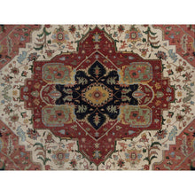 Load image into Gallery viewer, 11&#39;10&quot;x15&#39;3&quot; Cream White, Hand Knotted, Hand Spun New Zealand Wool, Soft Pile, Vegetable Dyes, Antiqued Fine Heriz Re-creation, Medallion Design, Oversized, Xl, Oriental Rug FWR551682