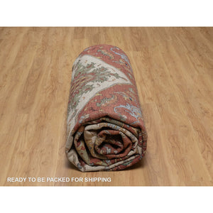 11'10"x15'3" Cream White, Hand Knotted, Hand Spun New Zealand Wool, Soft Pile, Vegetable Dyes, Antiqued Fine Heriz Re-creation, Medallion Design, Oversized, Xl, Oriental Rug FWR551682