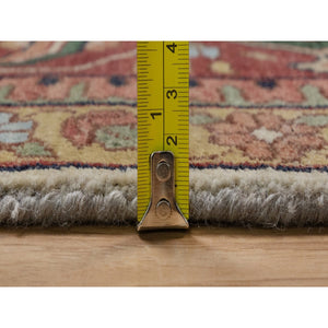 11'10"x15'3" Cream White, Hand Knotted, Hand Spun New Zealand Wool, Soft Pile, Vegetable Dyes, Antiqued Fine Heriz Re-creation, Medallion Design, Oversized, Xl, Oriental Rug FWR551682