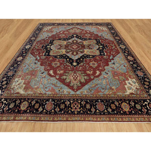 14'2"x14'2" Brick Red, Hand Knotted, Hand Spun New Zealand Wool, Soft Pile, Vegetable Dyes, Antiqued Fine Heriz Re-creation, Medallion Design, Square, Oriental Rug FWR551688